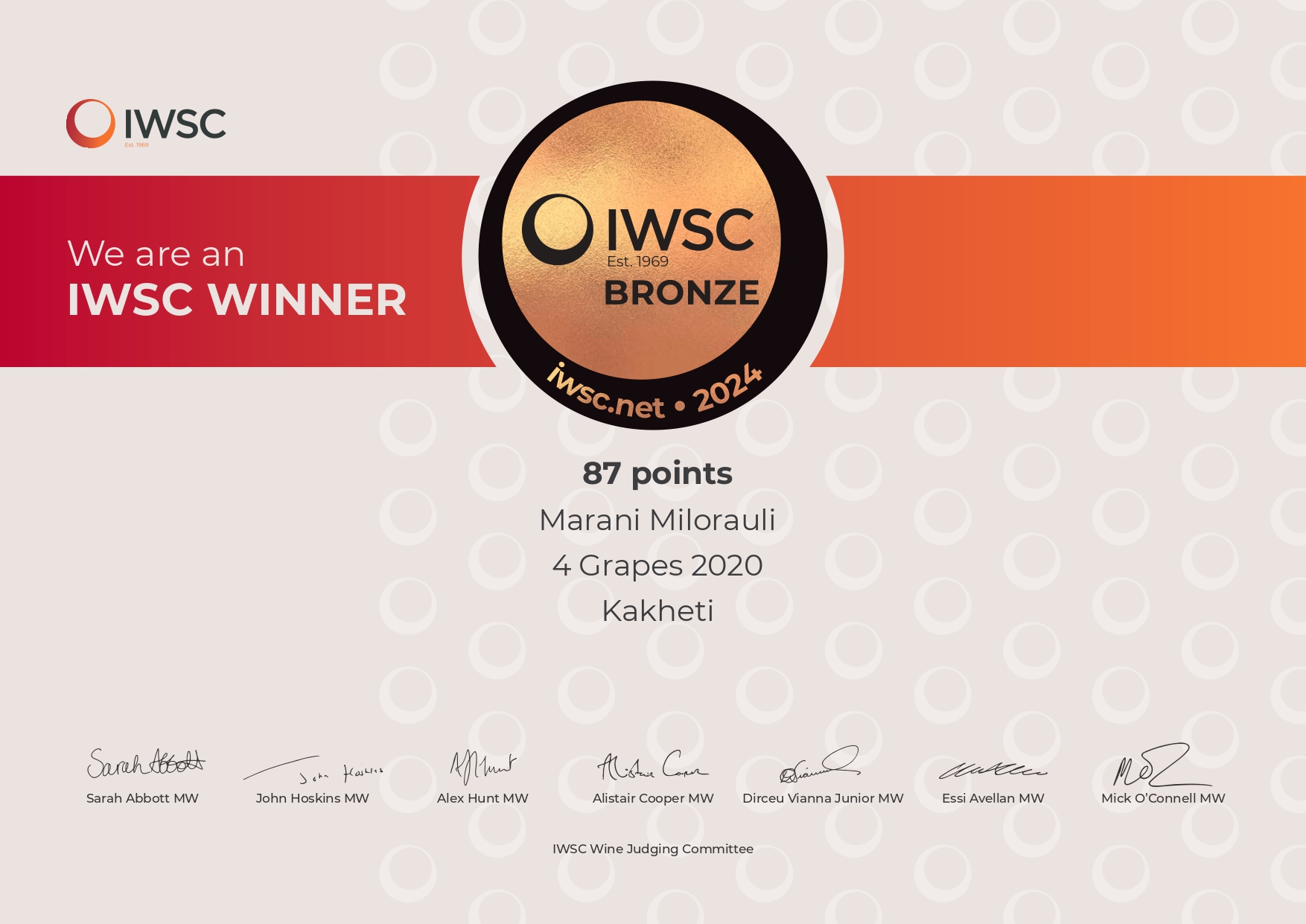 We are an IWSC Winner